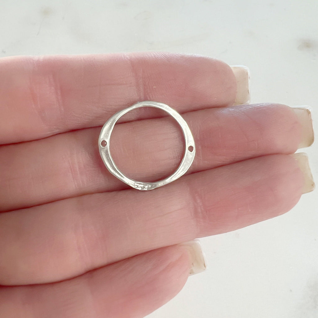 16mm Sterling Silver Medium Size Hammered Organic Open Circle Soldered