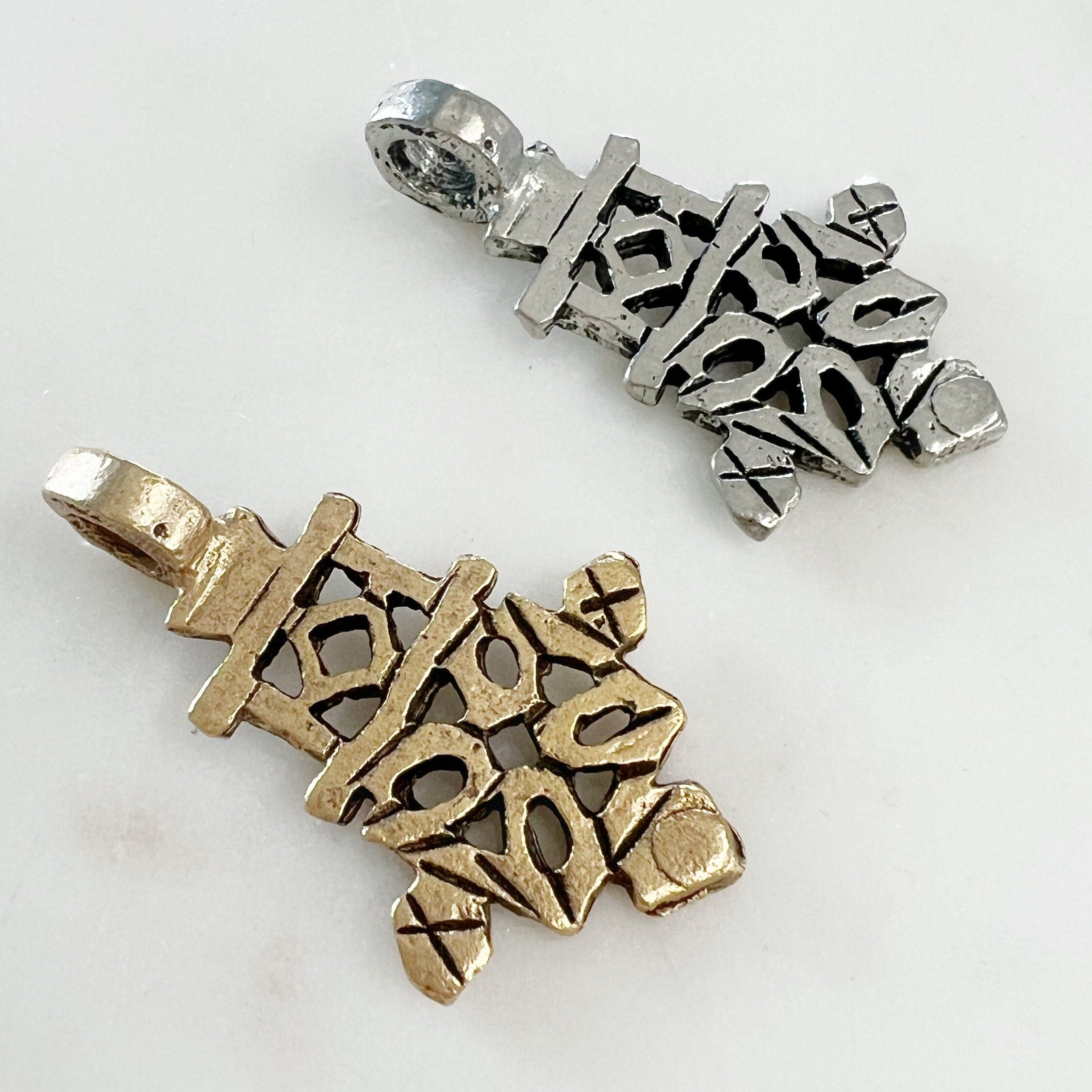 Pewter Detailed Cross Charm Antique Gold Antique Silver