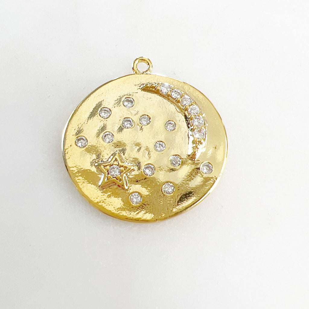 22mmx25mm Gold Plated Cubic Zirconia Large Organic Shape Crescent Moon