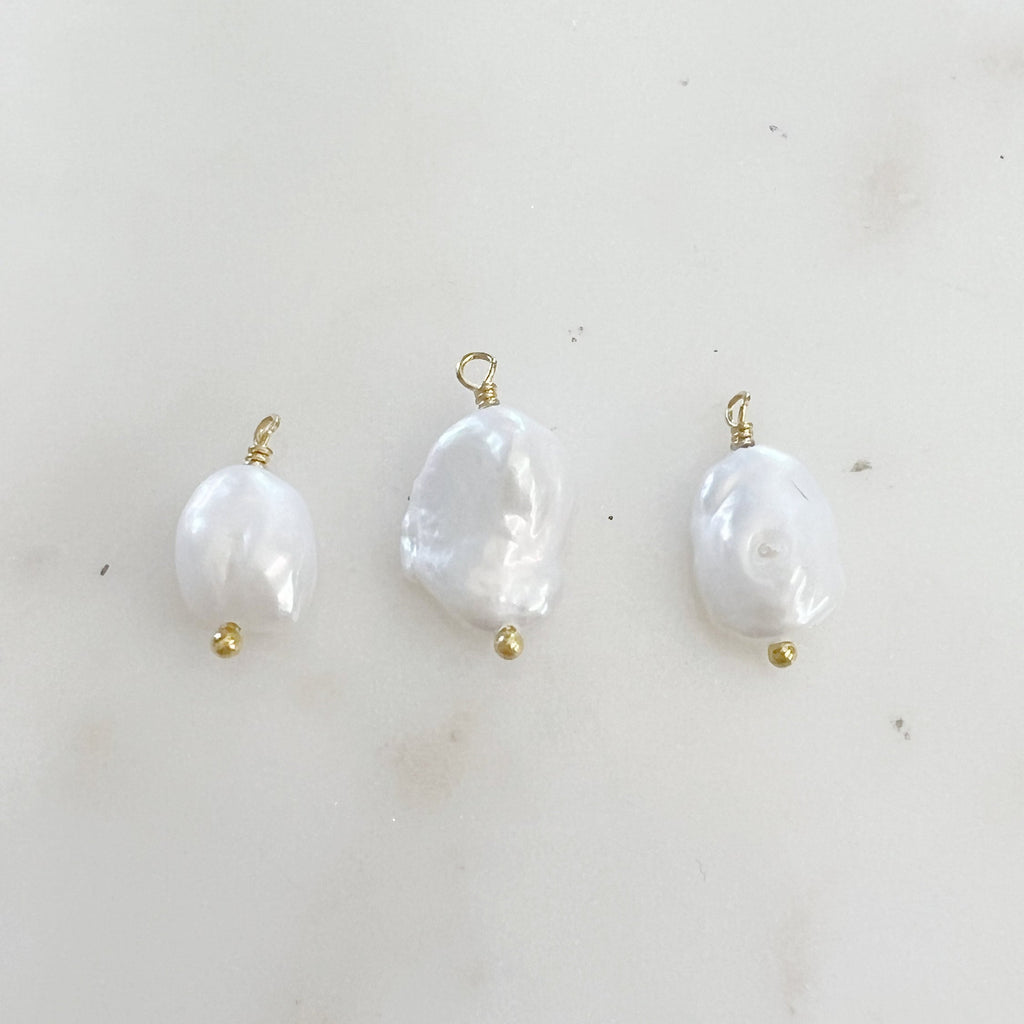 Gold Plated Wire Wrapped Freshwater Pearl Charm Baroque Pearl Charm