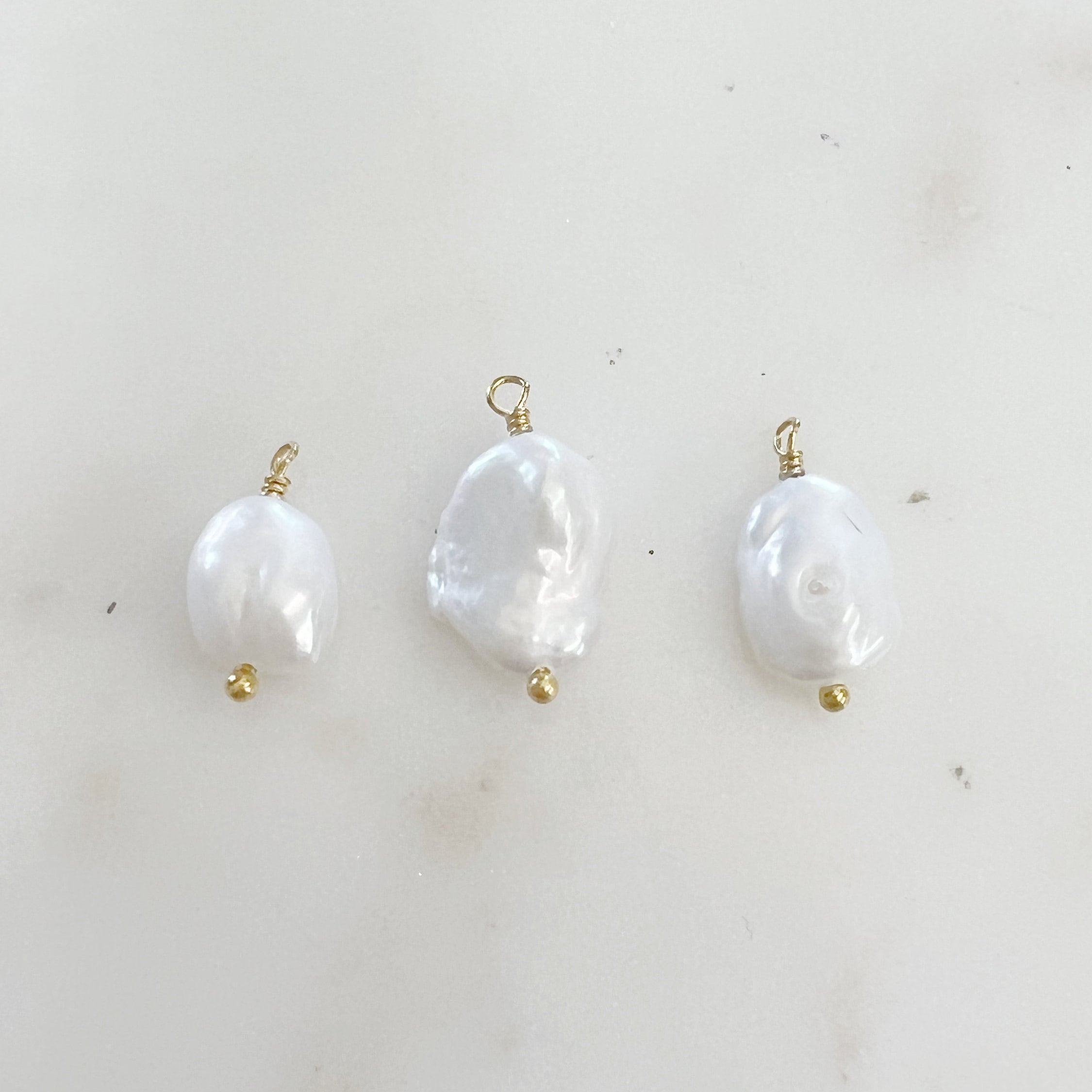 Gold Plated Wire Wrapped Freshwater Pearl Charm Baroque Pearl Charm