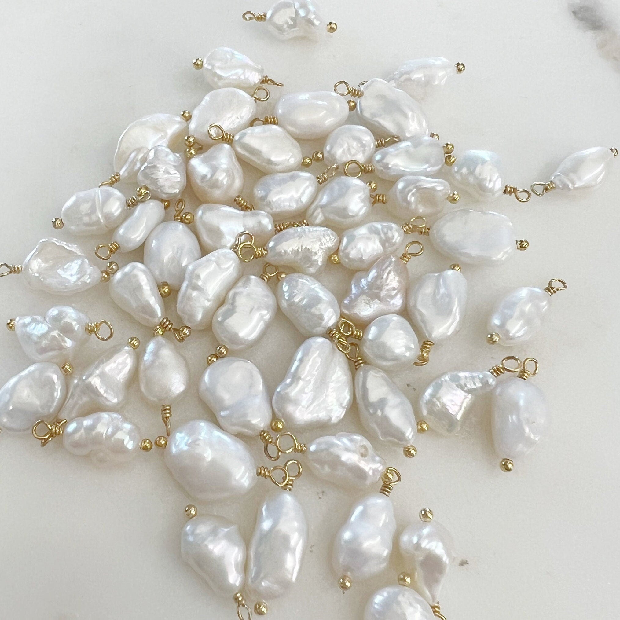 Gold Plated Wire Wrapped Freshwater Pearl Charm Baroque Pearl Charm