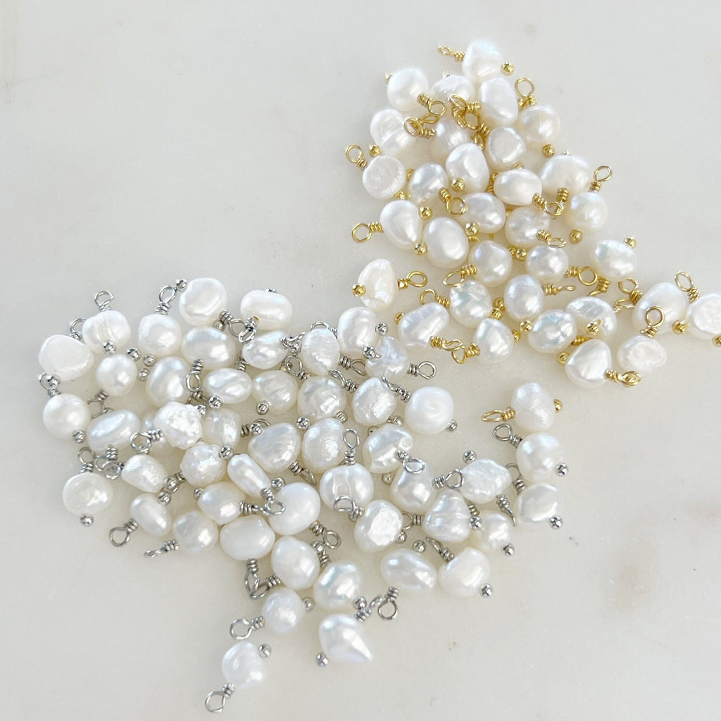 Gold Plated or Rhodium Plated or Silver Tiny Wire Wrapped Freshwater Pearl