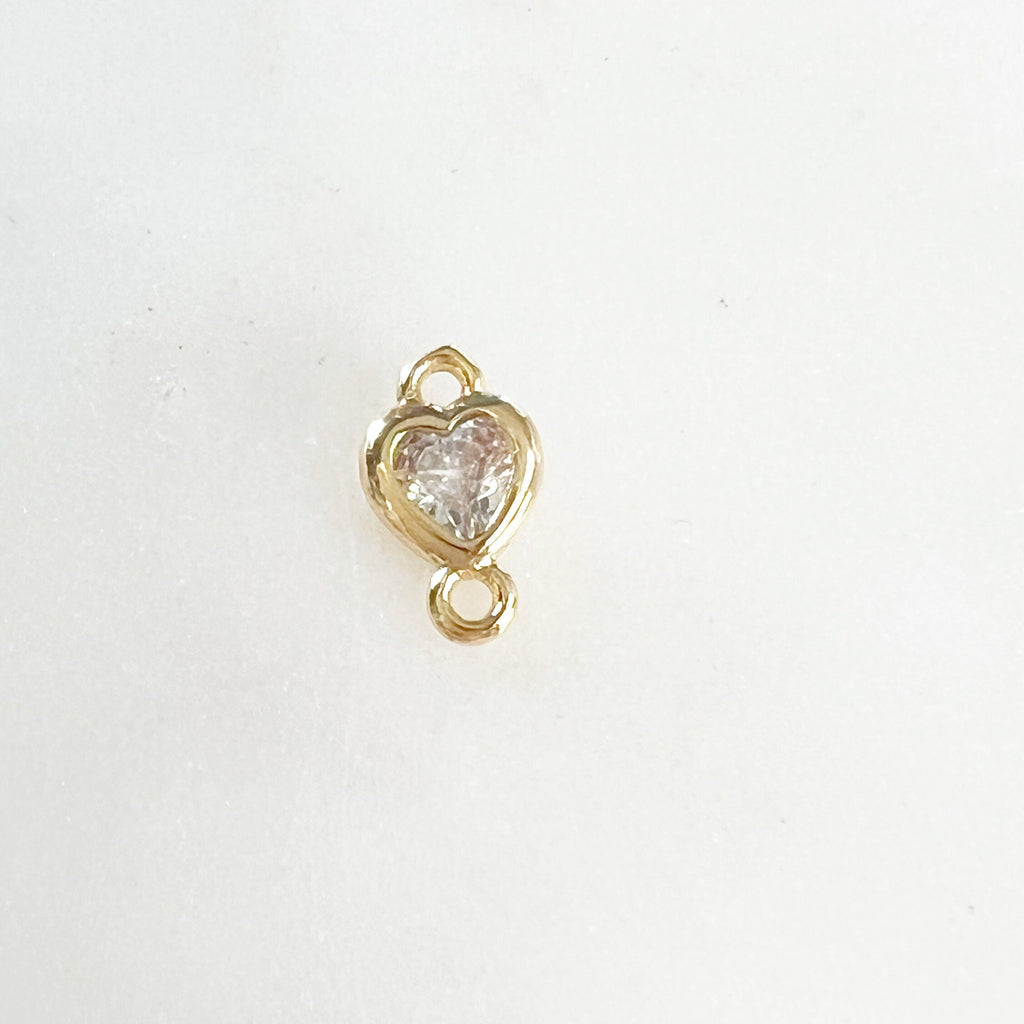 Gold Plated Tiny CZ Cubic Zirconia Heart Shape Connector Charm