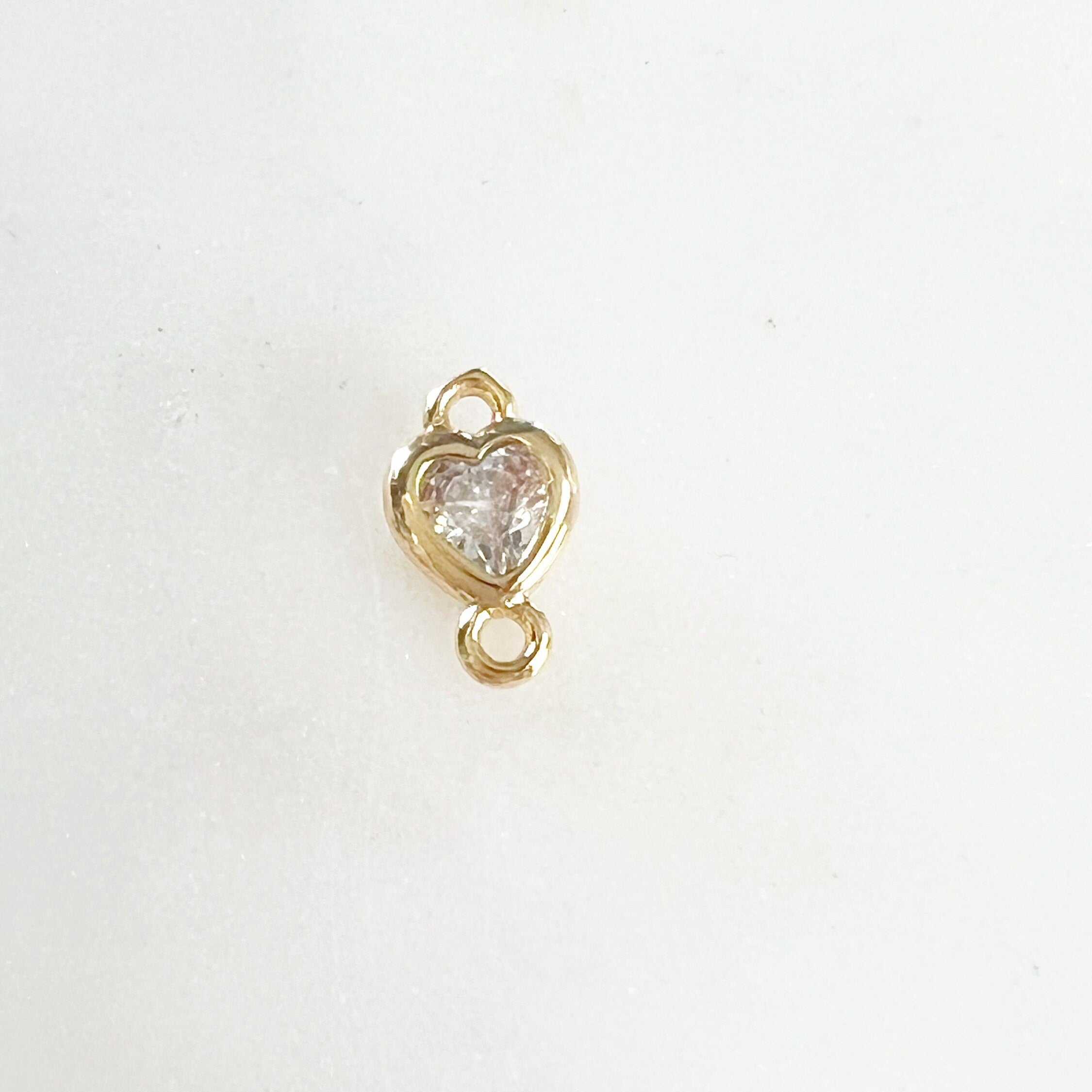 Gold Plated Tiny CZ Cubic Zirconia Heart Shape Connector Charm