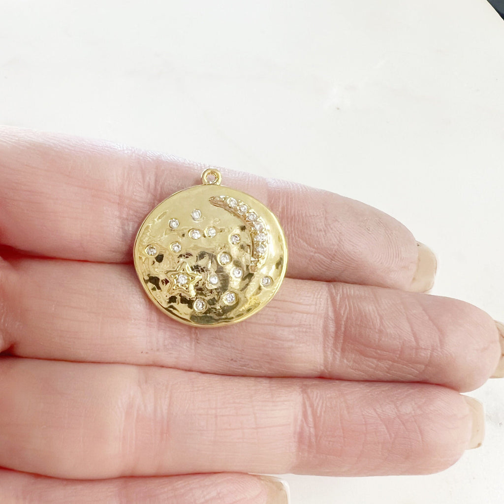 22mmx25mm Gold Plated Cubic Zirconia Large Organic Shape Crescent Moon