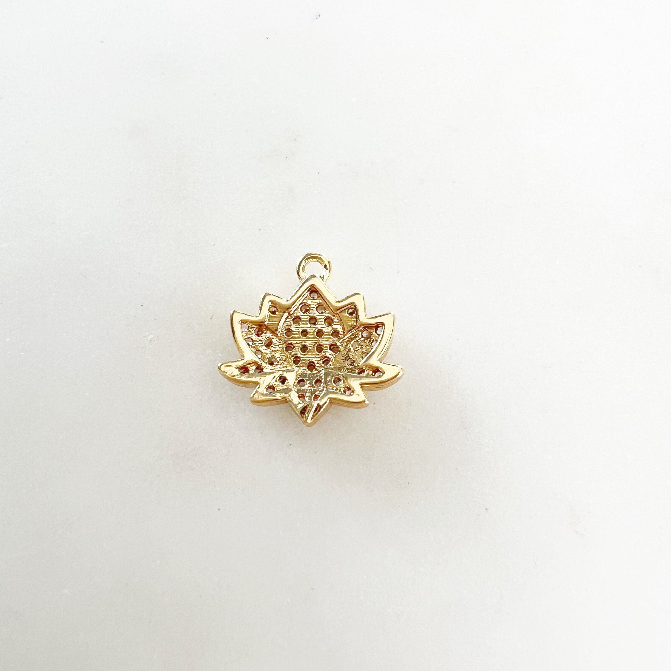 Gold Plated Pave CZ Cubic Zirconia Lotus Charm Nature Healing