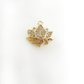 Gold Plated Pave CZ Cubic Zirconia Lotus Charm Nature Healing