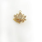 Gold Plated Pave CZ Cubic Zirconia Lotus Charm Nature Healing