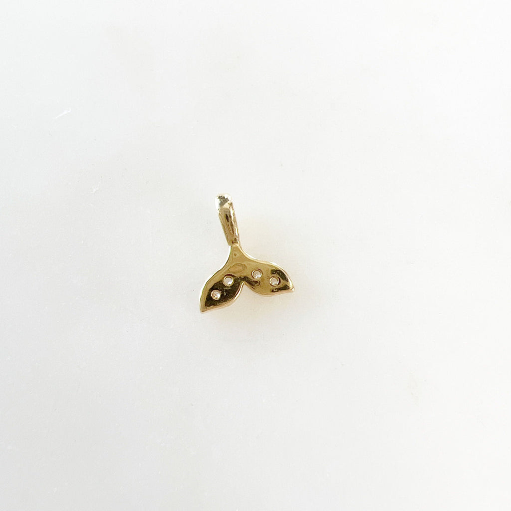 Gold Plated Small Mini Whale Tail Pave Cubic Zirconia Charm Ocean