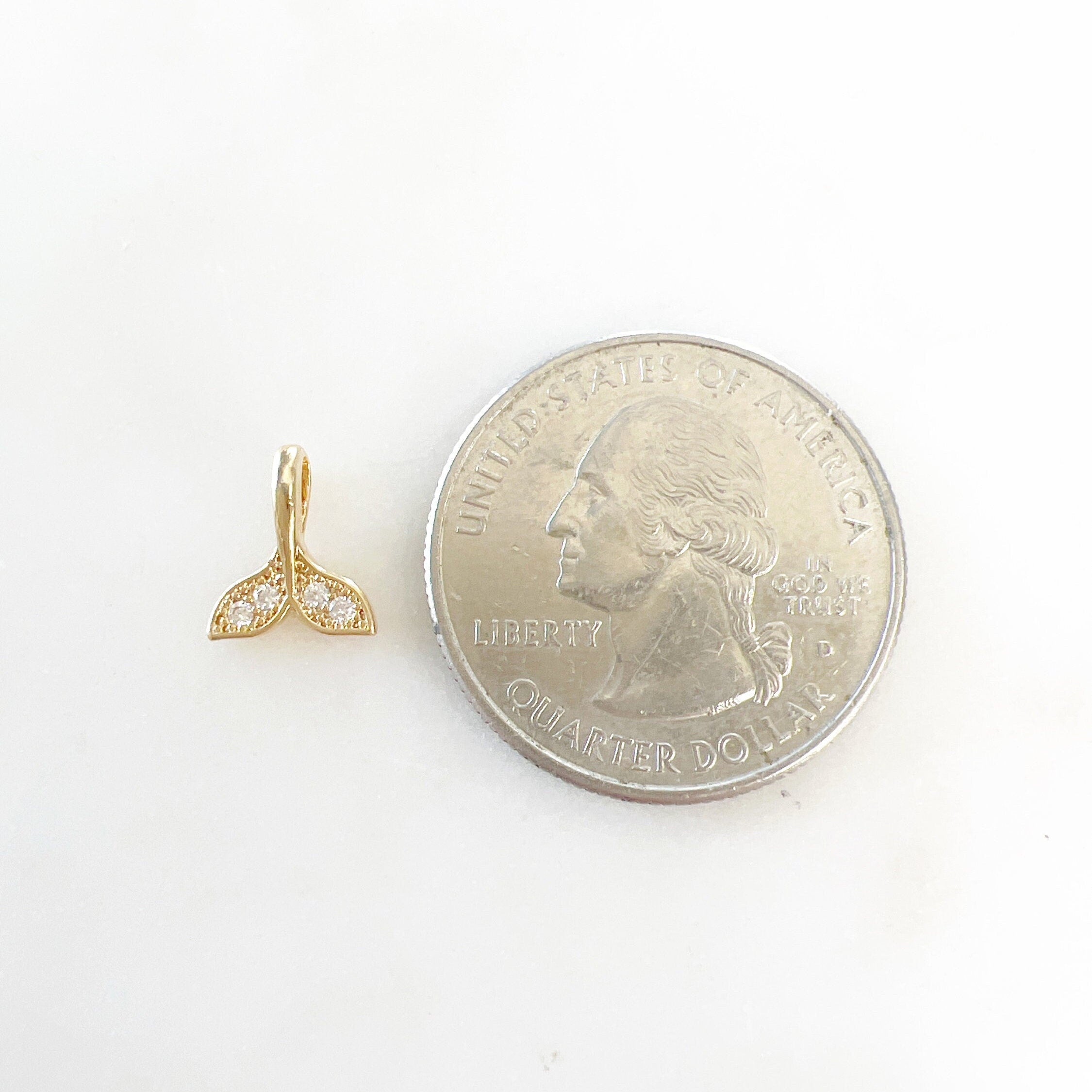 Gold Plated Small Mini Whale Tail Pave Cubic Zirconia Charm Ocean
