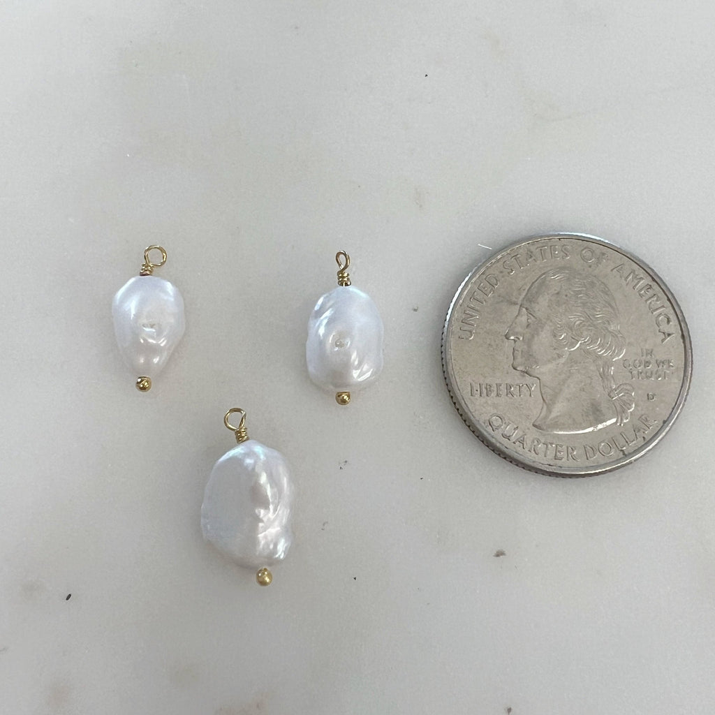 Gold Plated Wire Wrapped Freshwater Pearl Charm Baroque Pearl Charm