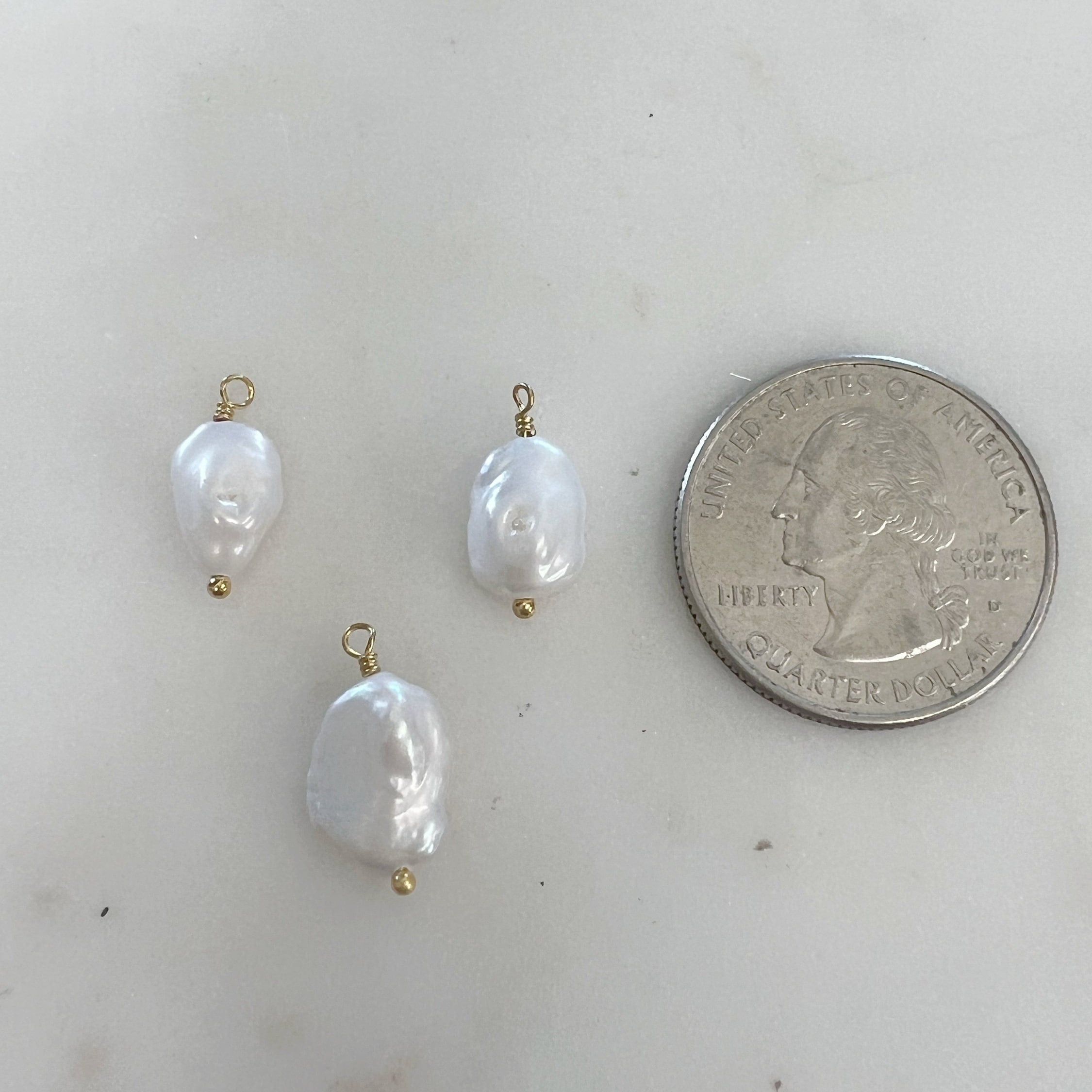Gold Plated Wire Wrapped Freshwater Pearl Charm Baroque Pearl Charm