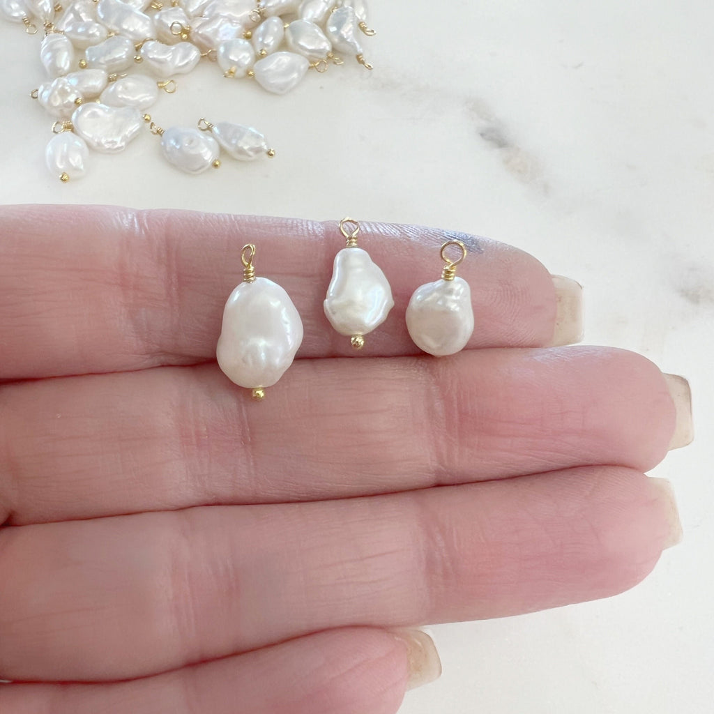 Gold Plated Wire Wrapped Freshwater Pearl Charm Baroque Pearl Charm