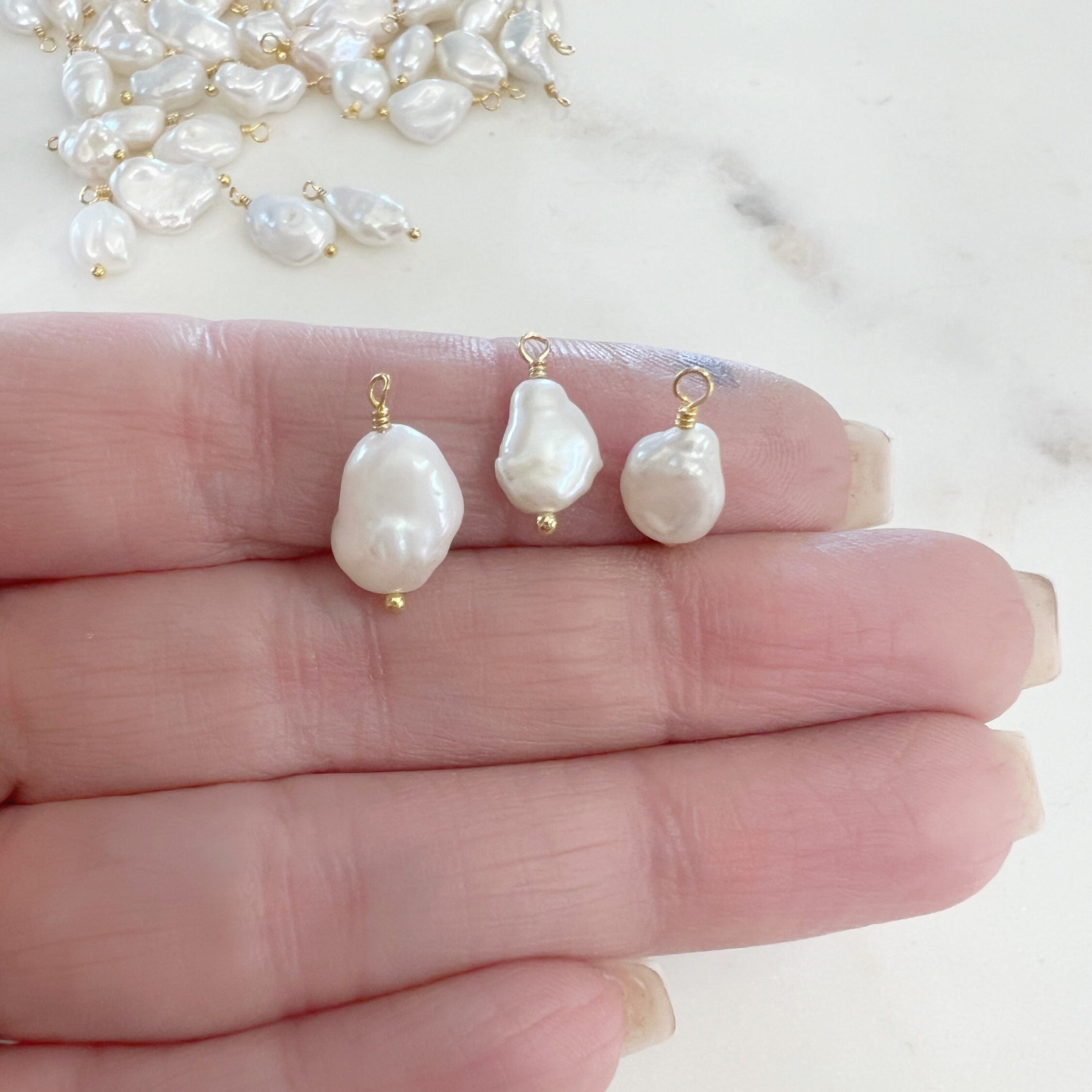Gold Plated Wire Wrapped Freshwater Pearl Charm Baroque Pearl Charm