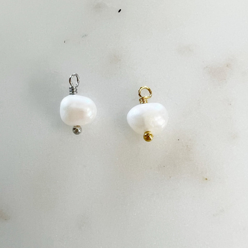 Gold Plated or Rhodium Plated or Silver Tiny Wire Wrapped Freshwater Pearl
