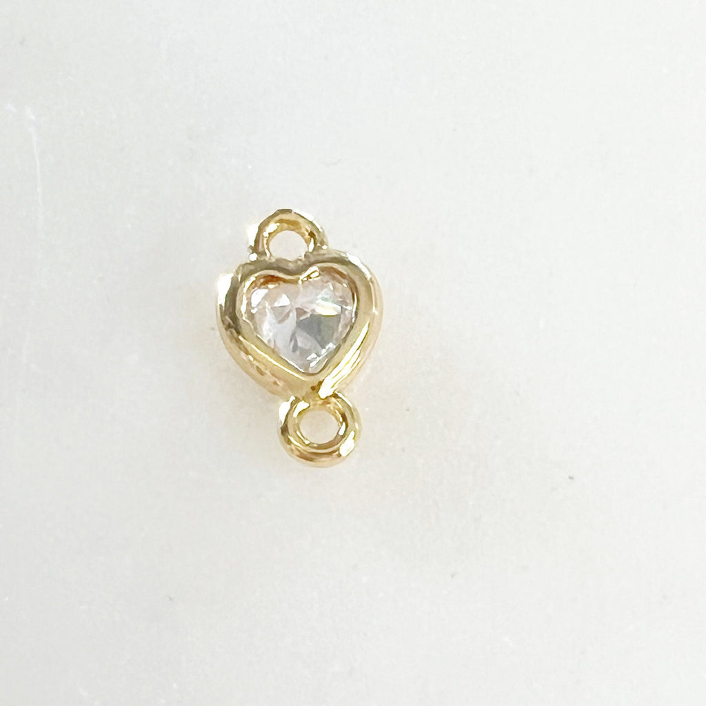 Gold Plated Tiny CZ Cubic Zirconia Heart Shape Connector Charm
