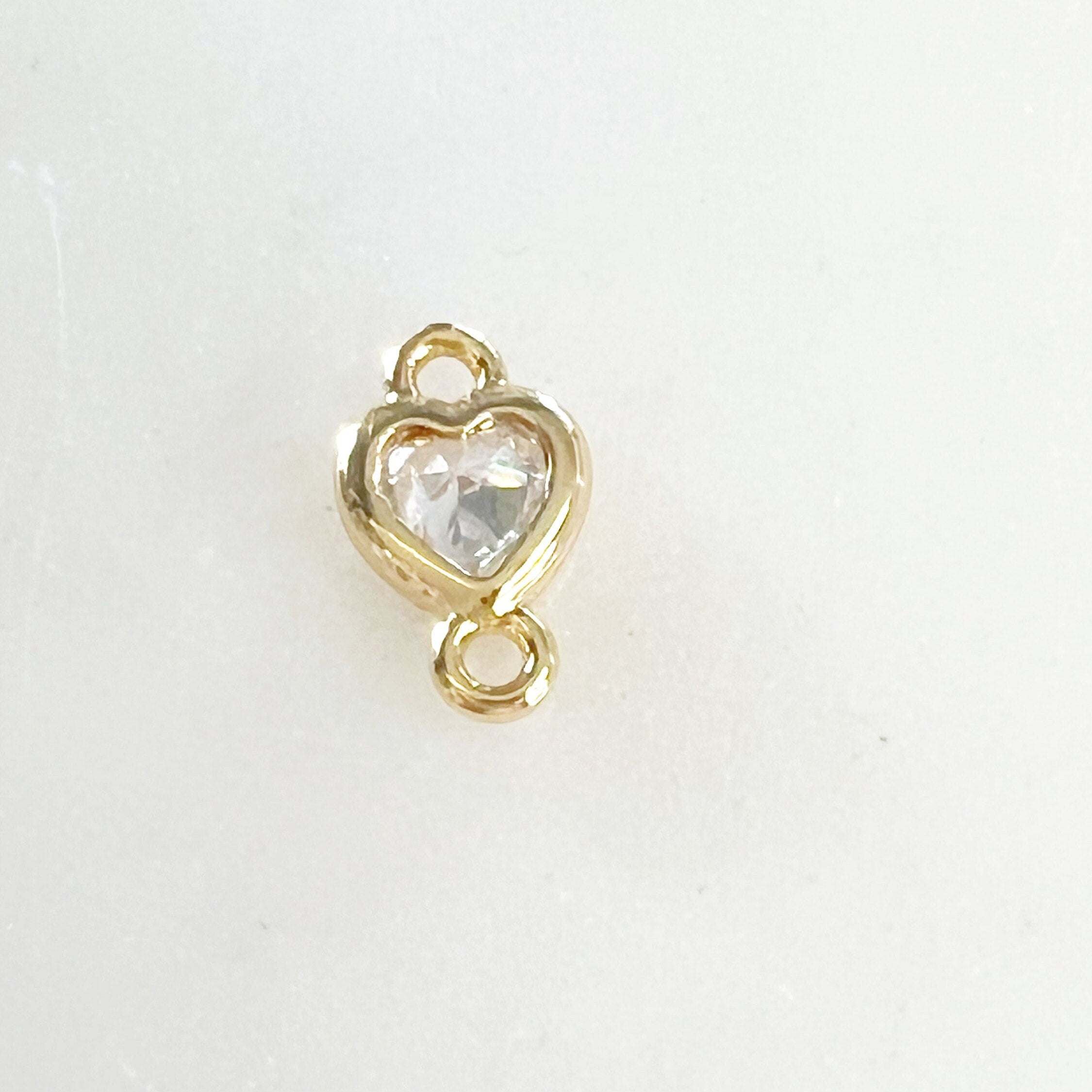 Gold Plated Tiny CZ Cubic Zirconia Heart Shape Connector Charm