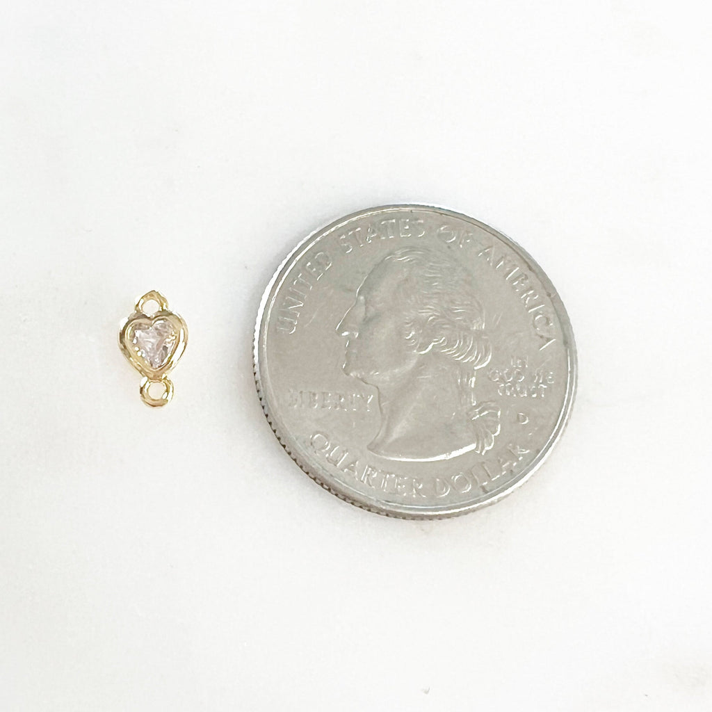 Gold Plated Tiny CZ Cubic Zirconia Heart Shape Connector Charm