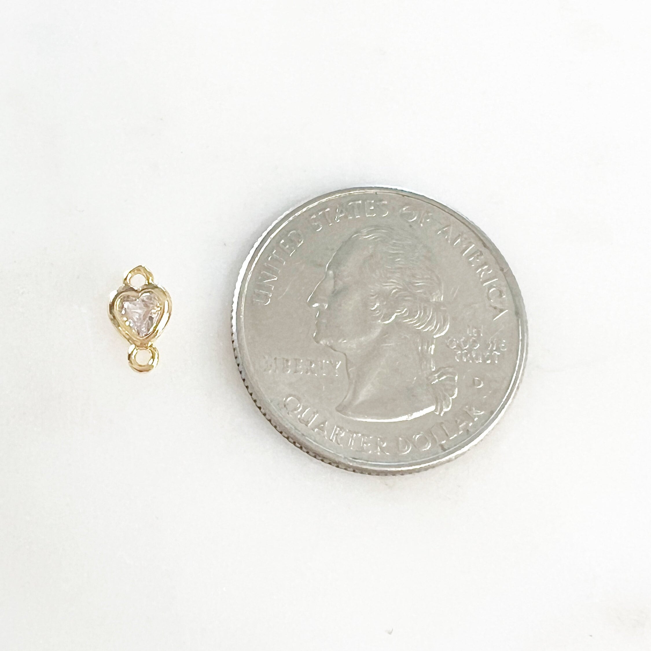 Gold Plated Tiny CZ Cubic Zirconia Heart Shape Connector Charm