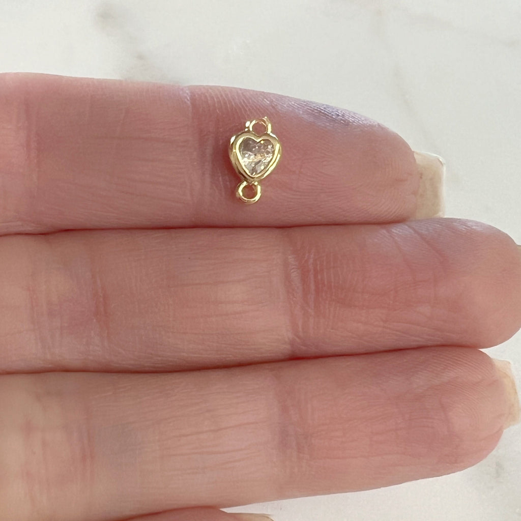 Gold Plated Tiny CZ Cubic Zirconia Heart Shape Connector Charm
