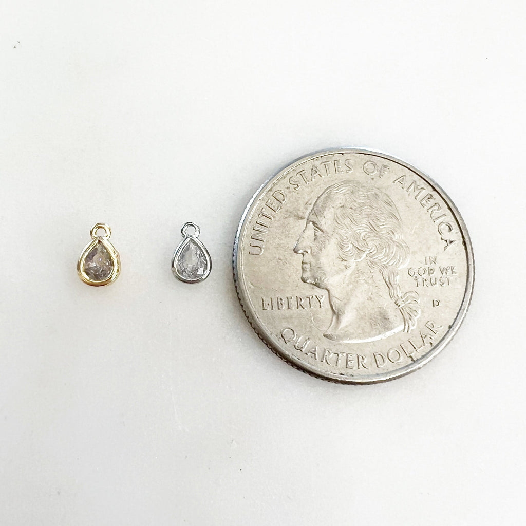 Gold Plated or Rhodium Plated Tiny Tear Drop Cubic Zirconia Stone Charm Tiny