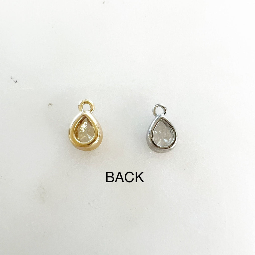 Gold Plated or Rhodium Plated Tiny Tear Drop Cubic Zirconia Stone Charm Tiny