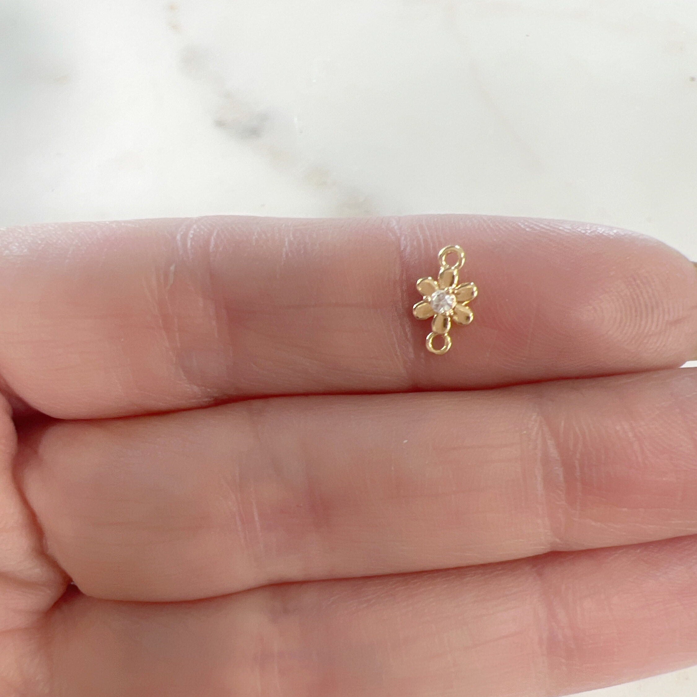 Gold Plated Teeny Tiny Cubic Zirconia Pavé Flower Charm Connector 2