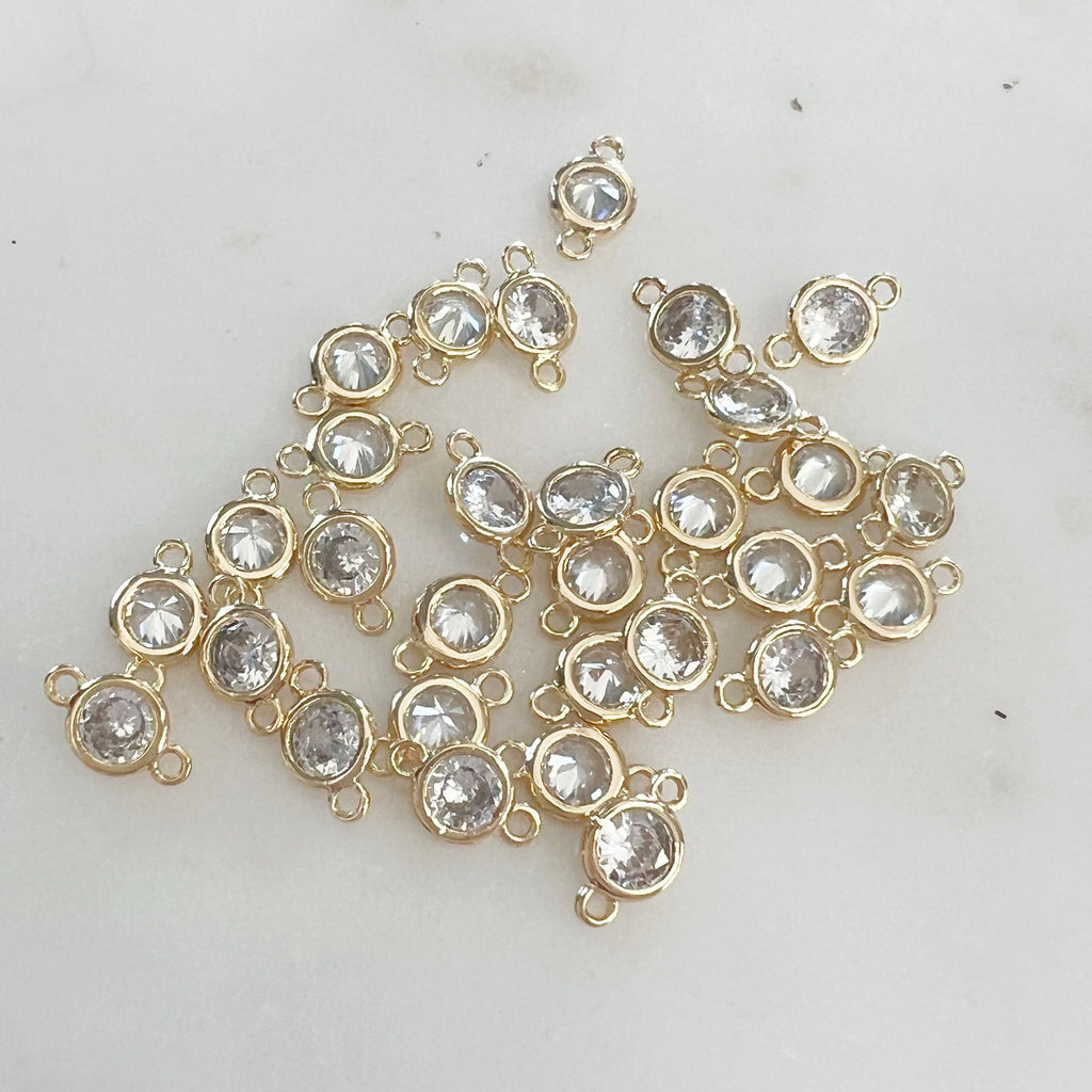 Gold Plated CZ Cubic Zirconia 6mm Connector Charm Necklace Link (5pc)
