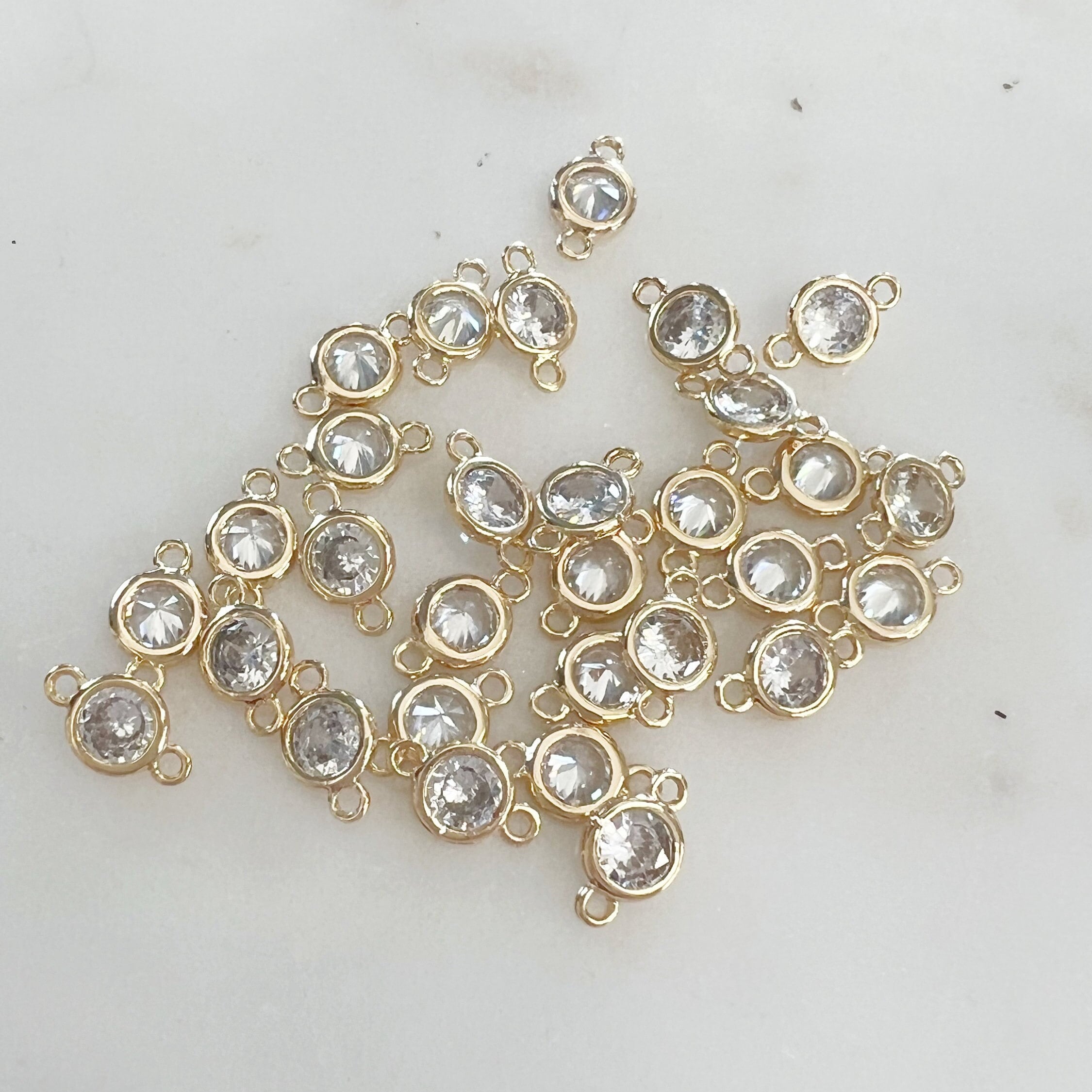 Gold Plated CZ Cubic Zirconia 6mm Connector Charm Necklace Link (5pc)