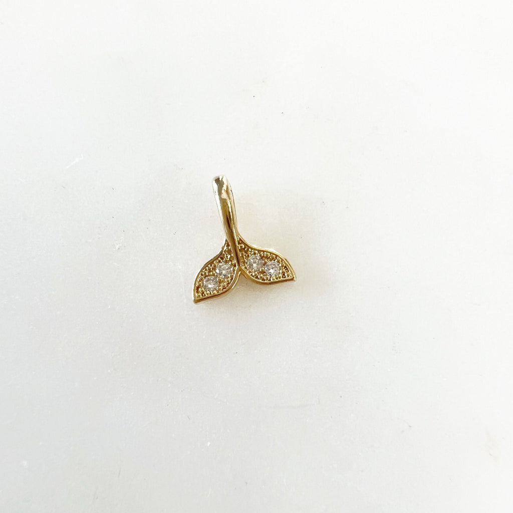Gold Plated Small Mini Whale Tail Pave Cubic Zirconia Charm Ocean