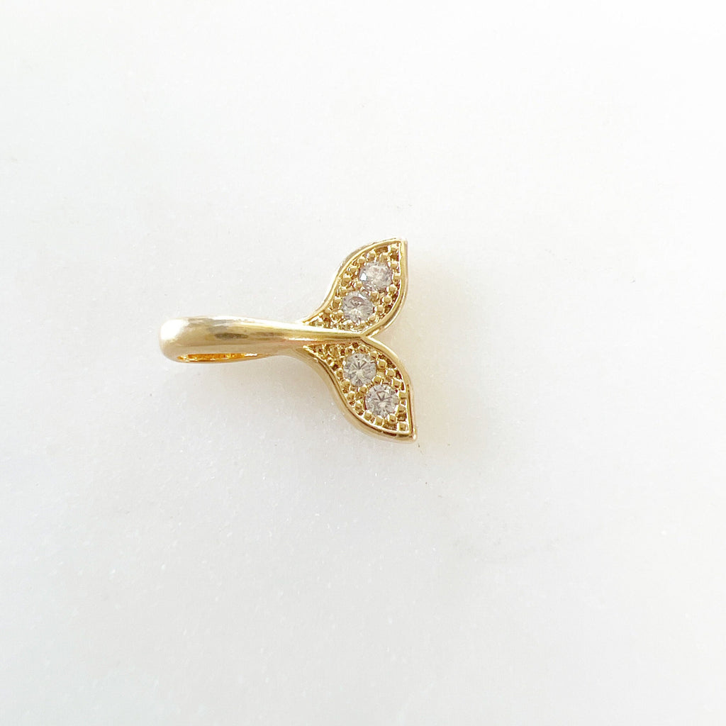 Gold Plated Small Mini Whale Tail Pave Cubic Zirconia Charm Ocean