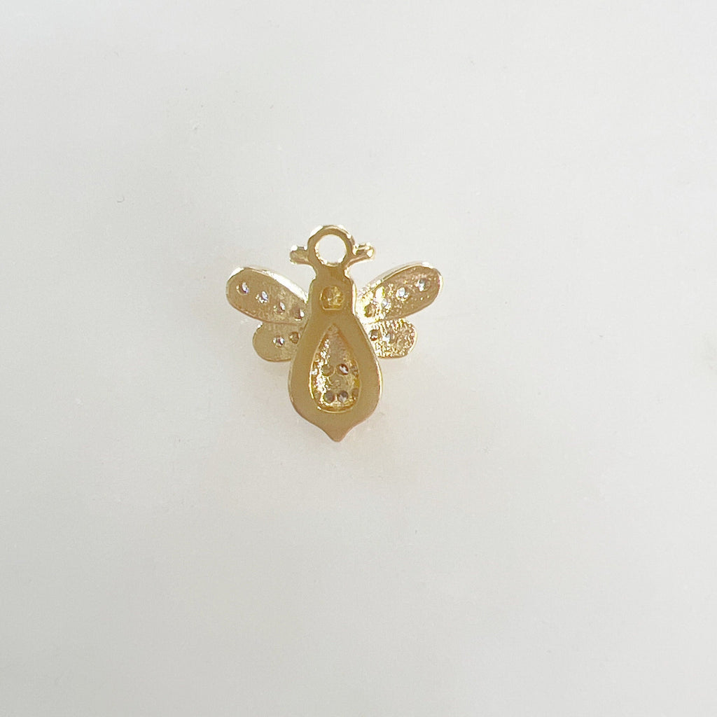 Gold Plated Small Detailed Honey Bee Charm CZ Cubic Zirconia Insect