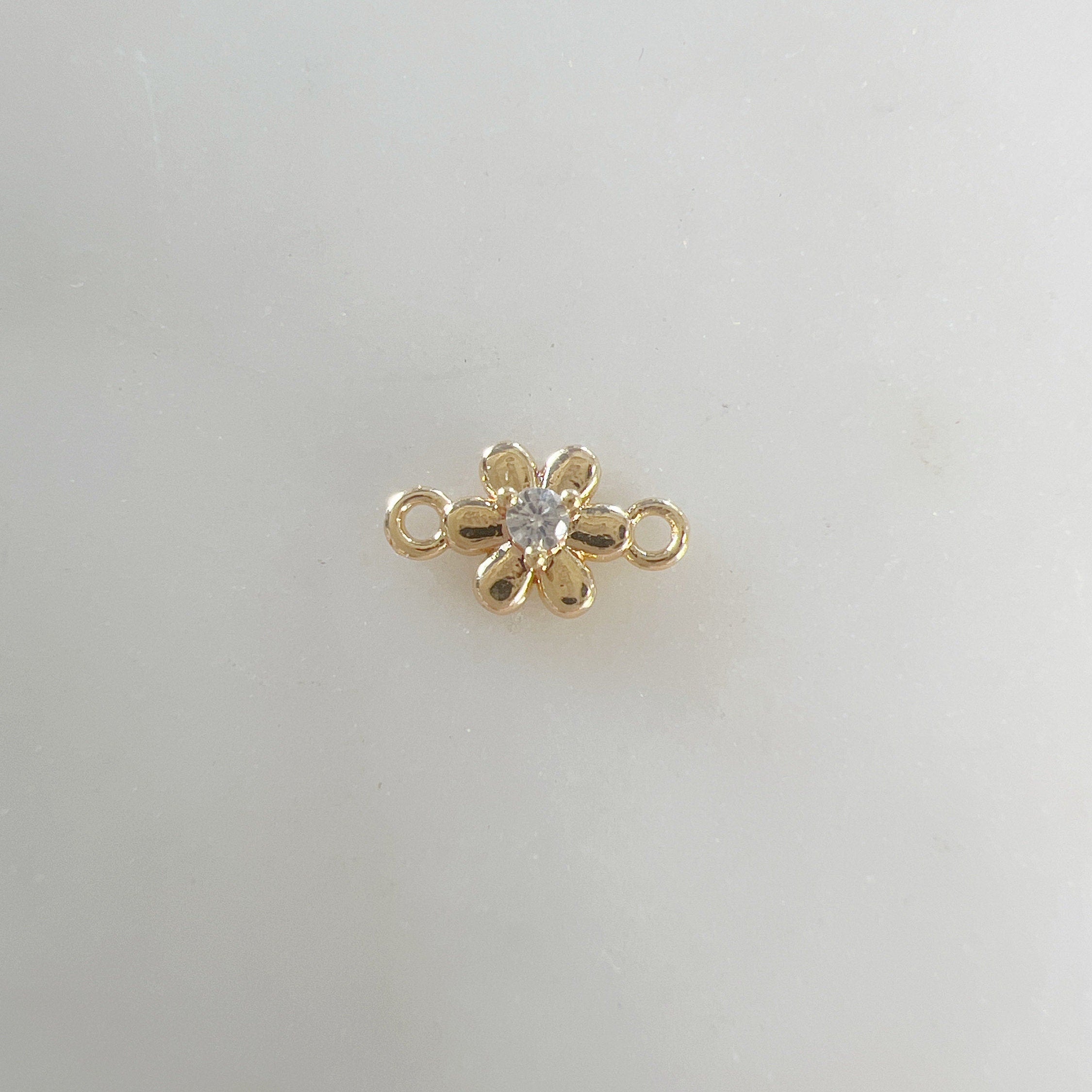 Gold Plated Teeny Tiny Cubic Zirconia Pavé Flower Charm Connector 2