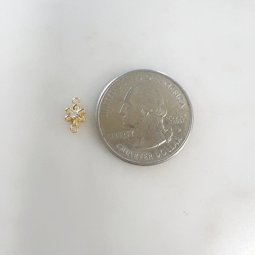 Gold Plated Teeny Tiny Cubic Zirconia Pavé Flower Charm Connector 2