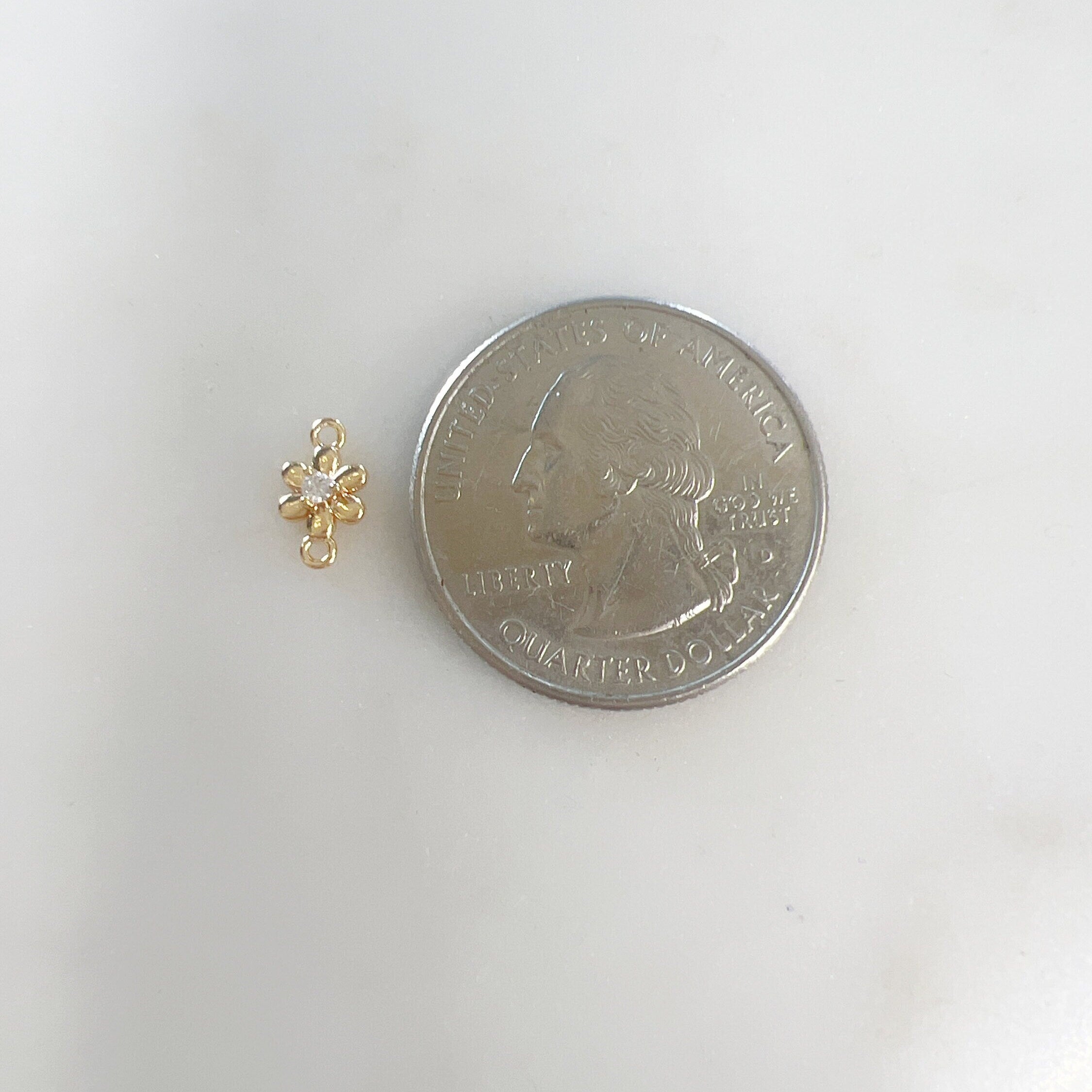 Gold Plated Teeny Tiny Cubic Zirconia Pavé Flower Charm Connector 2