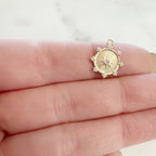 Gold Plated or Brass Dainty Sun Dial Disc Compass Cubic Zirconia Charm