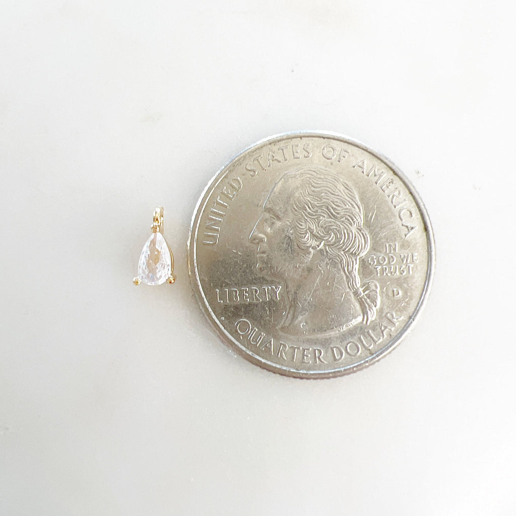 Gold Plated Teeny Tiny Cubic Zirconia Tear Drop Charm Pendant