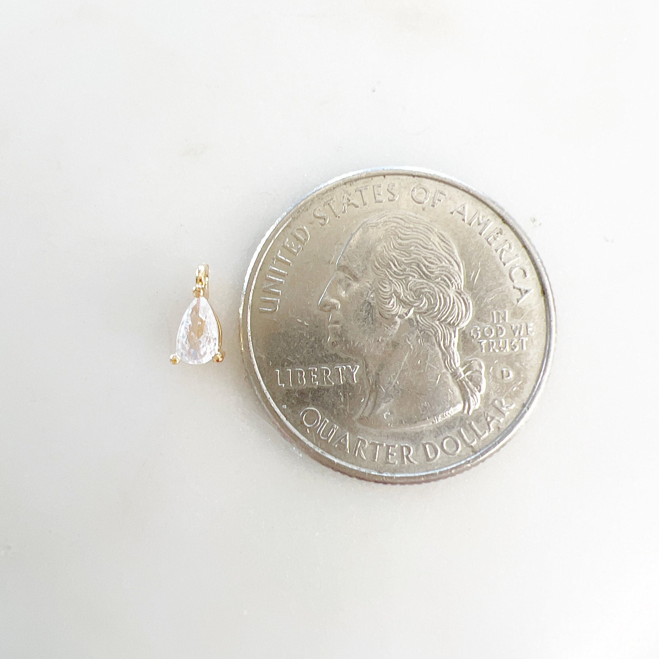 Gold Plated Teeny Tiny Cubic Zirconia Tear Drop Charm Pendant