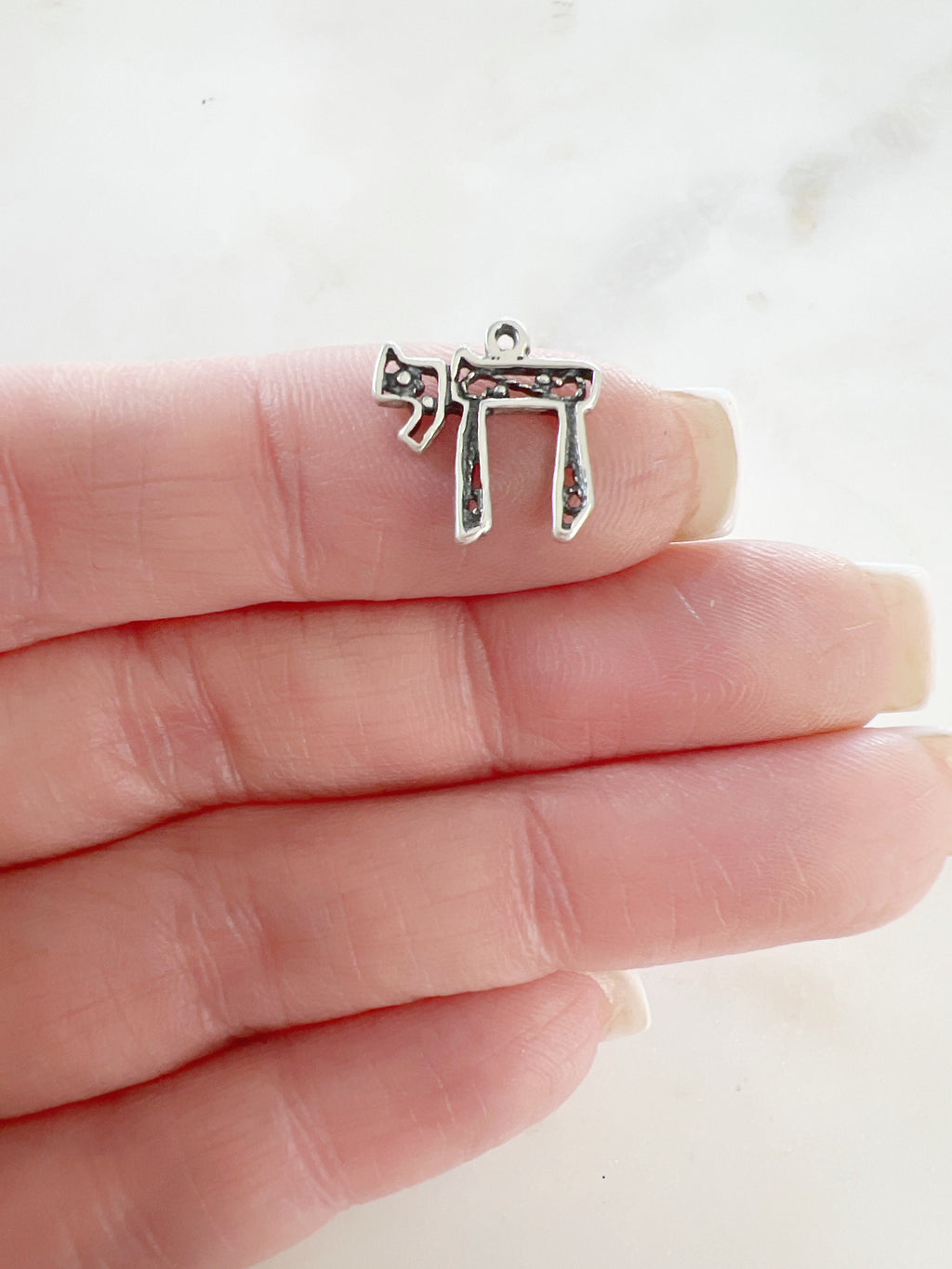 Sterling Silver Detailed Chai Life Charm Jewish Hebrew Symbol Charm
