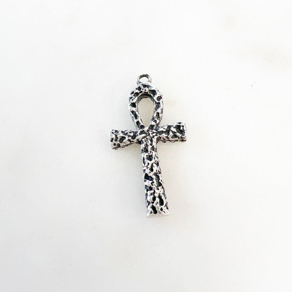 Sterling Silver Hammered Textured Egyptian Ankh Life Charm Pendant