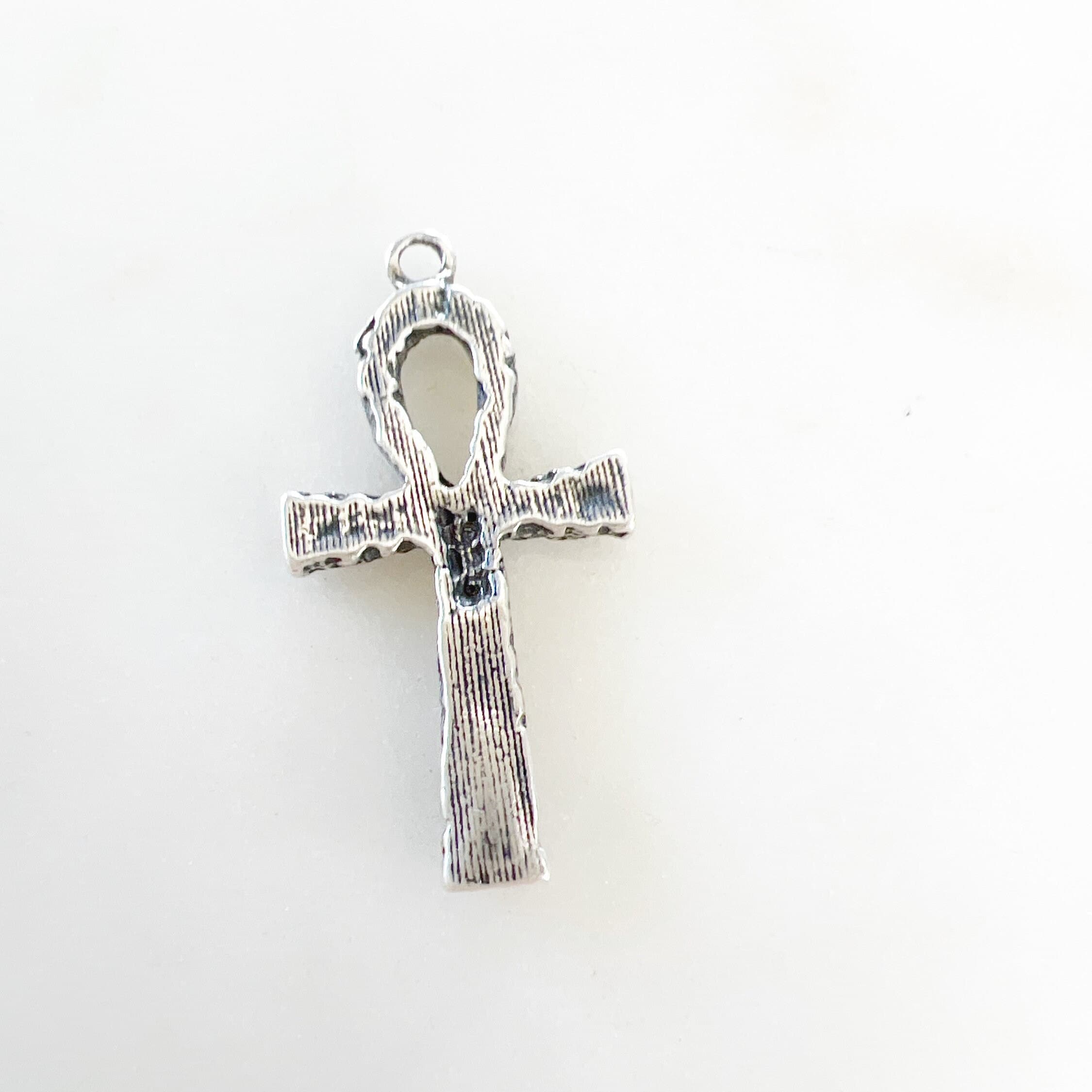 Sterling Silver Hammered Textured Egyptian Ankh Life Charm Pendant