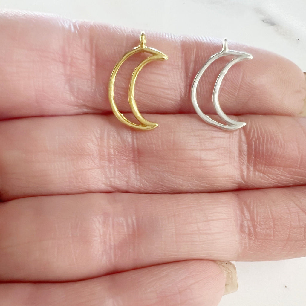 15mmx5mm Sterling Silver or Vermeil Dainty Cut Out Crescent Moon Charm