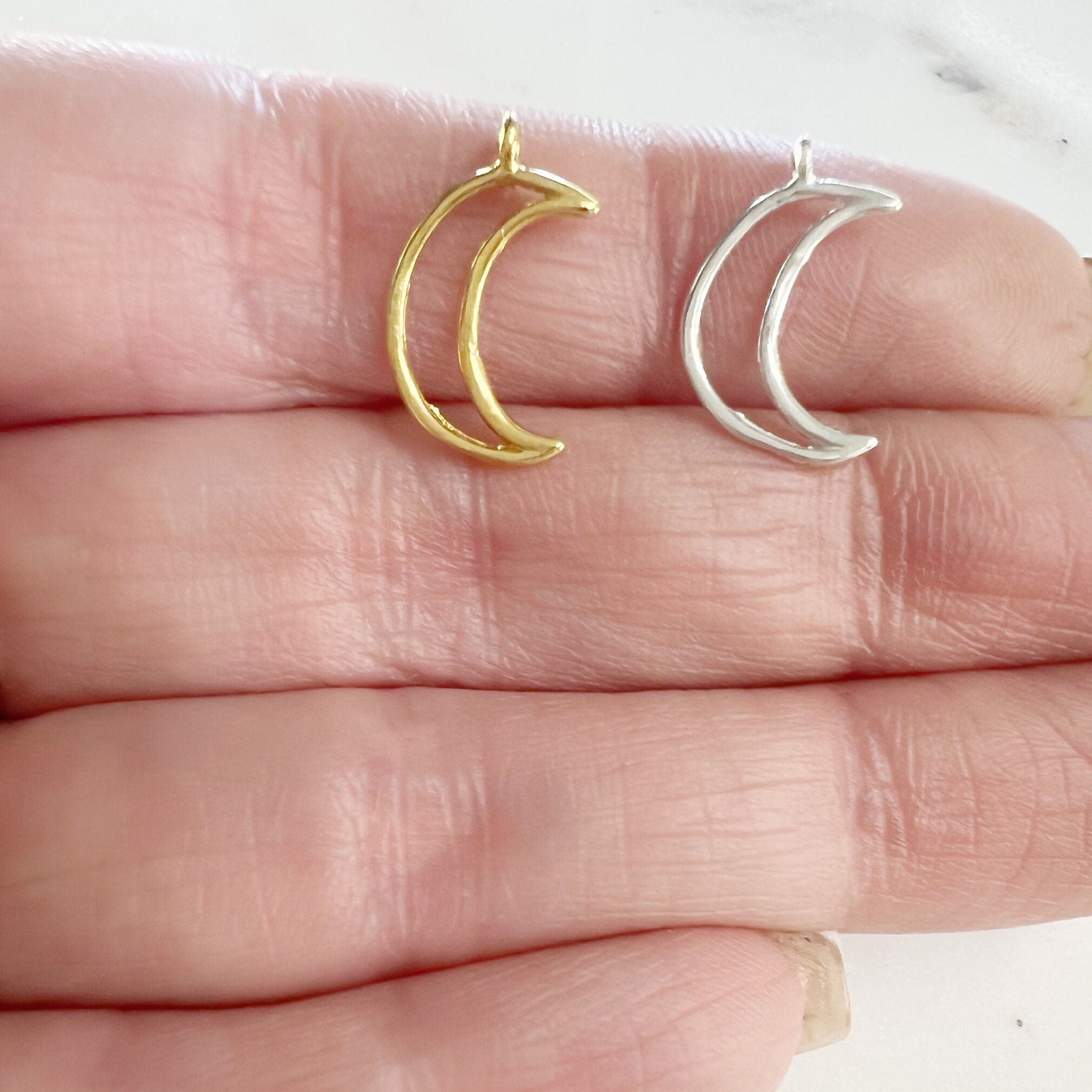 15mmx5mm Sterling Silver or Vermeil Dainty Cut Out Crescent Moon Charm