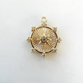 Gold Plated or Brass Dainty Sun Dial Disc Compass Cubic Zirconia Charm – Gold