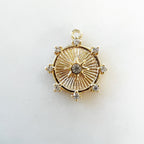 Gold Plated or Brass Dainty Sun Dial Disc Compass Cubic Zirconia Charm – Gold