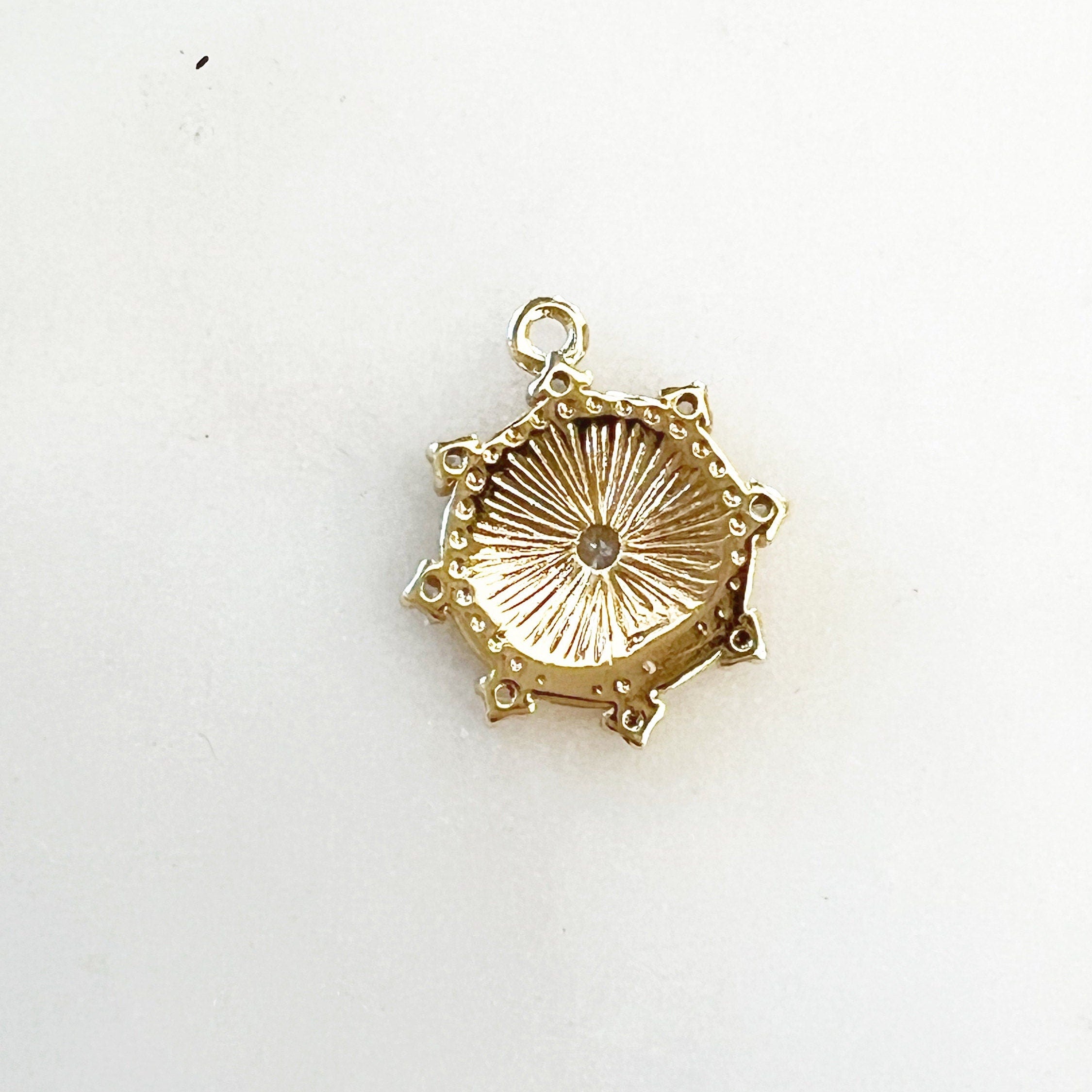 Gold Plated or Brass Dainty Sun Dial Disc Compass Cubic Zirconia Charm
