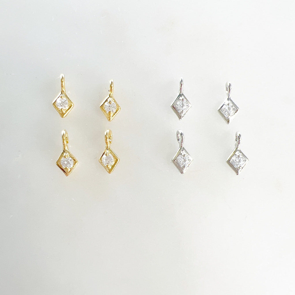 Gold Plated or Rhodium Plated Teeny Tiny Diamond Shape Cubic Zirconia (4pc)