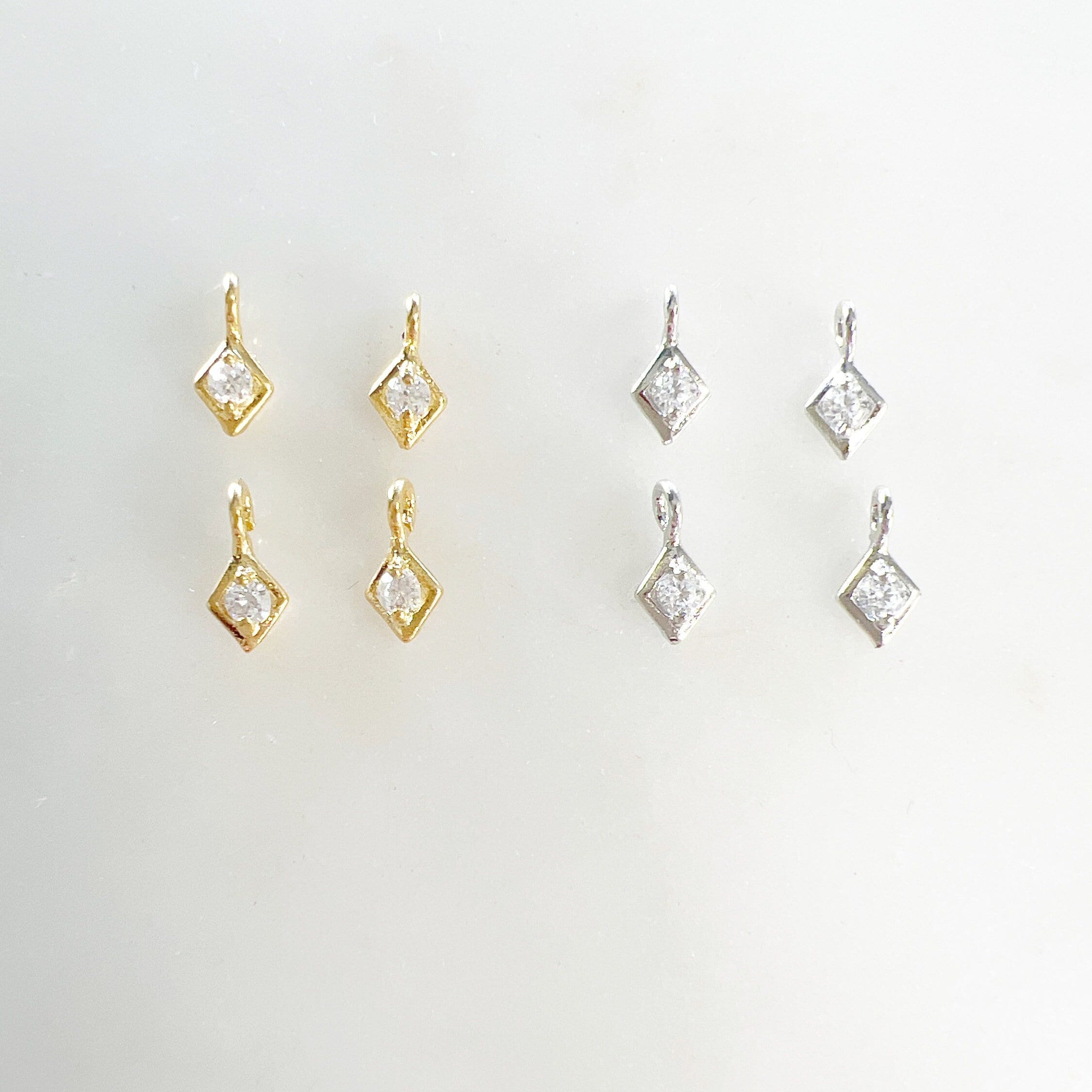 Gold Plated or Rhodium Plated Teeny Tiny Diamond Shape Cubic Zirconia (4pc)