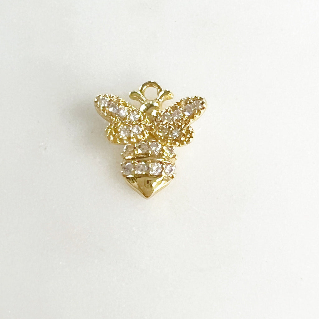 Gold Plated Small Detailed Honey Bee Charm CZ Cubic Zirconia Insect